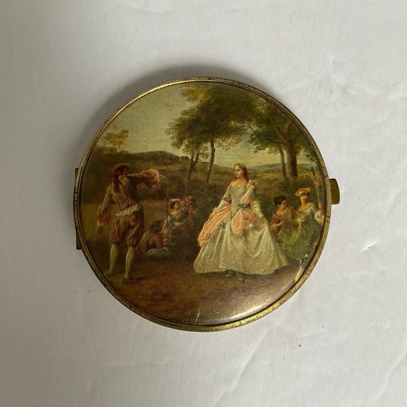 Vintage Dual Mirror Compact Gold Made in West Germany Victorian - Picture 2 of 7